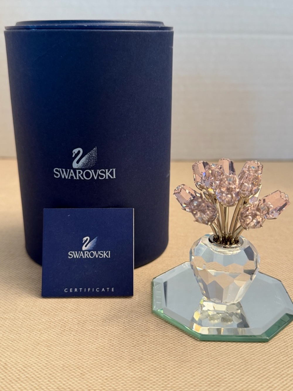 Swarovski Sparkling Dozen Pink Roses Figurine Retired W/ COA and Box